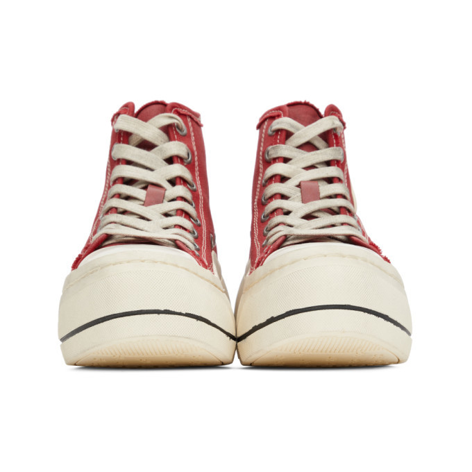 R13 Red Distressed High Top Sneakers R13