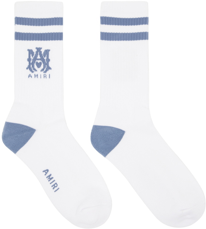 Photo: AMIRI White & Blue Ribbed M.A. Socks