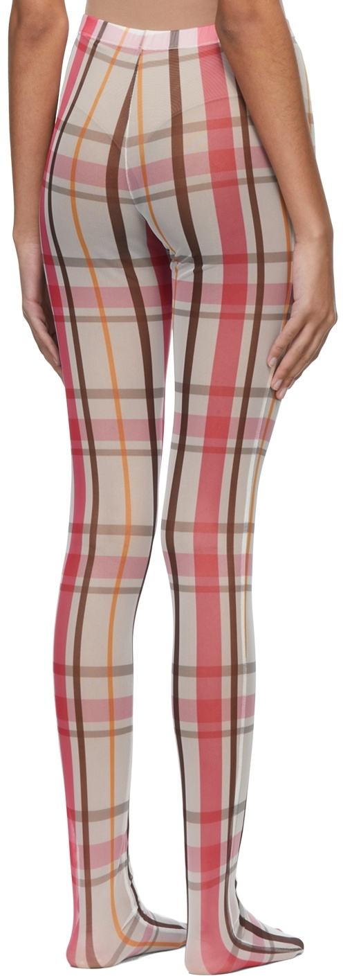 SHUTING QIU Pink Mesh Look 1 Plaid Tights