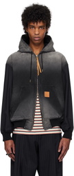 Khoki Black Vintage-Effect Work Jacket