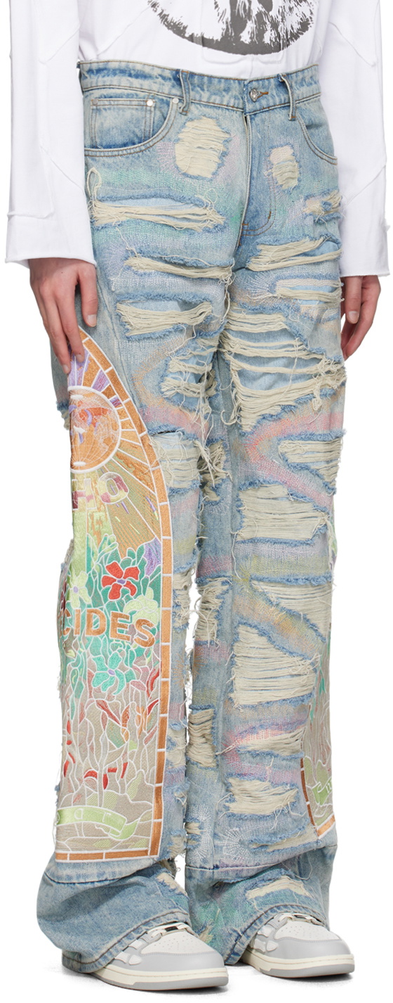Who Decides War Blue Embroidered Jeans