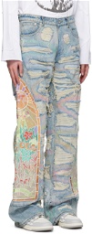 Who Decides War Blue Embroidered Jeans