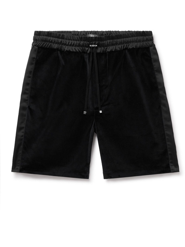 Photo: AMIRI - Satin-Trimmed Cotton-Velvet Drawstring Shorts - Black