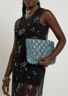 Rabanne Fringed Disc-embellished Raffia Pouch - Denim - One Size