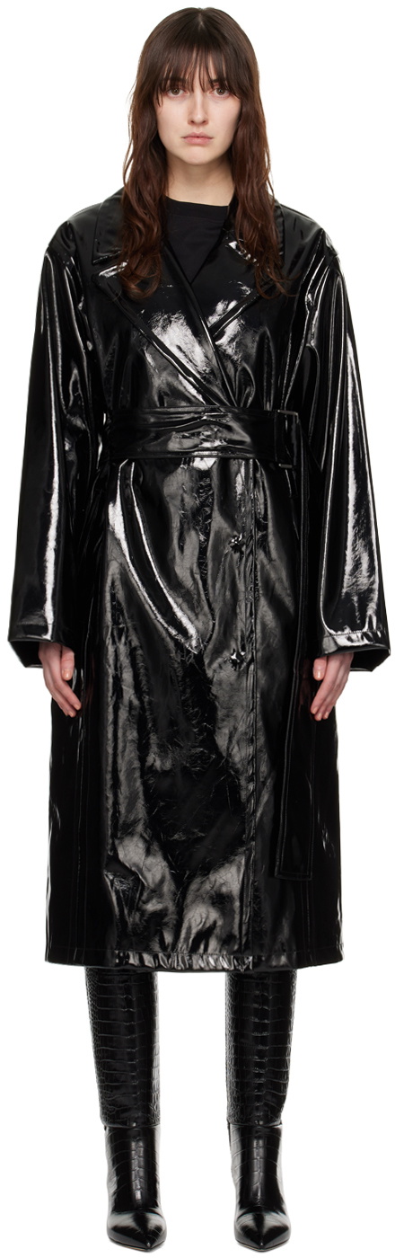 Stand Studio Black Henriette Faux-Leather Trench Coat Stand Studio