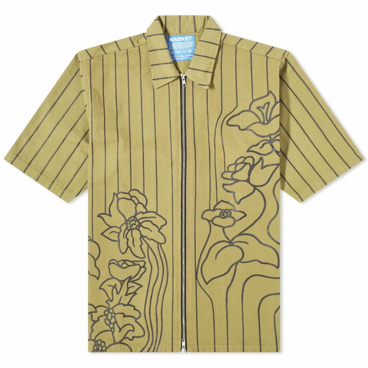 Photo: MARKET Men's Flowerbed Zip Work Shirt in Olive