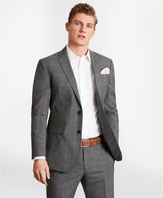 Photo: Brooks Brothers Men's Milano-Fit Windowpane Wool Suit Jacket | Grey