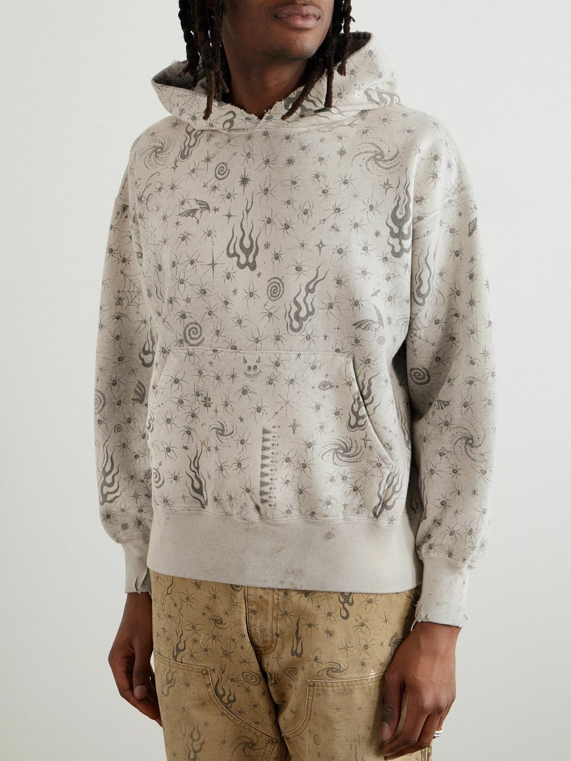 SAINT MXXXXXX - Dr. Woo Distressed Printed Cotton-Jersey Sweatshirt - Gray
