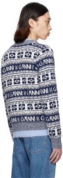 GANNI Navy & White Patch Pocket Cardigan