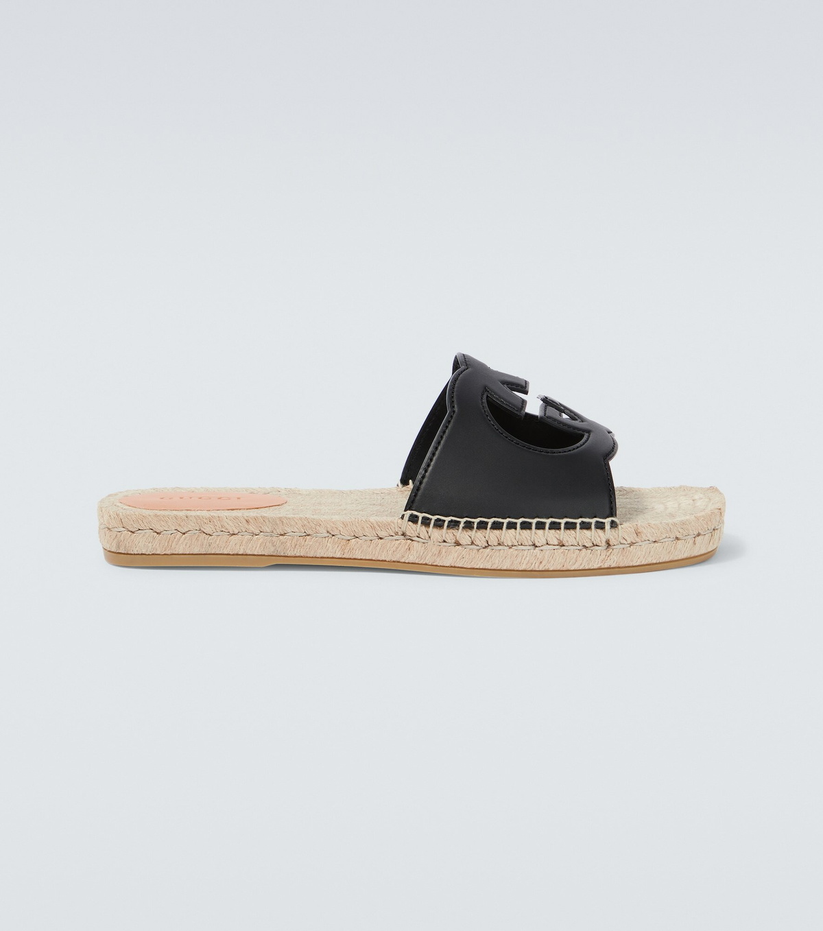 Gucci - Interlocking G leather and jute slides
