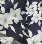 NN07 - Paris Camp-Collar Piped Floral-Print Tencel and Linen-Blend Shirt - Blue