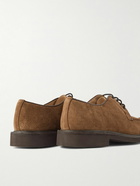 Tricker's - Stuart Leather-Trimmed Brushed-Suede Derby Shoes - Brown