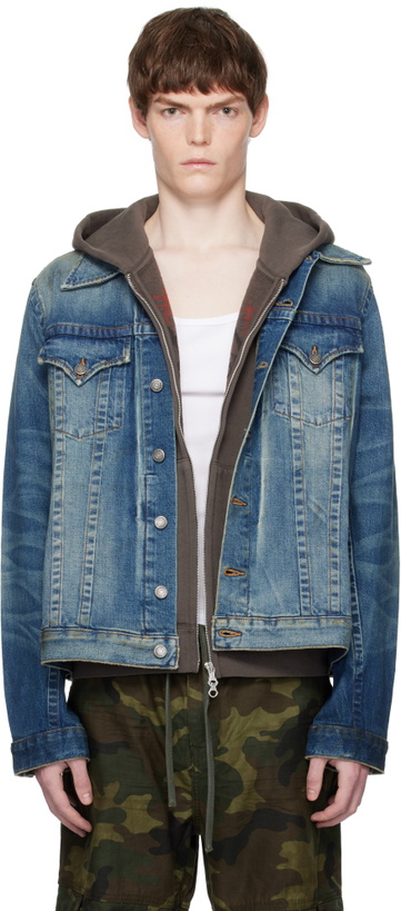 Photo: COÛT DE LA LIBERTÉ Blue Johnny Twisted Denim Trucker Jacket