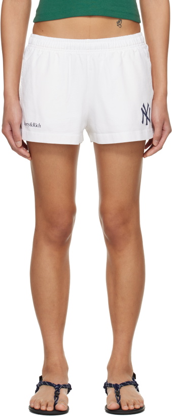 Photo: Sporty & Rich White Heritage Yankees Serif Disco Shorts