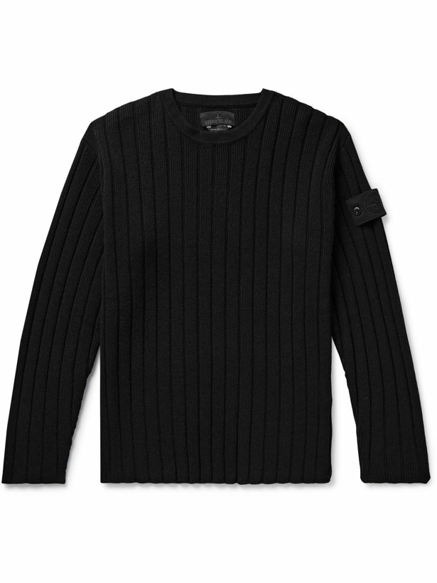 Photo: Stone Island - Ghost Logo-Appliquéd Ribbed Cotton-Blend Sweater - Black