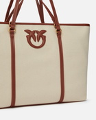 Pinko Maxi Shopper Bag In Recycled Canvas With Double Handles Mult. Beige/Leather Antique Gold