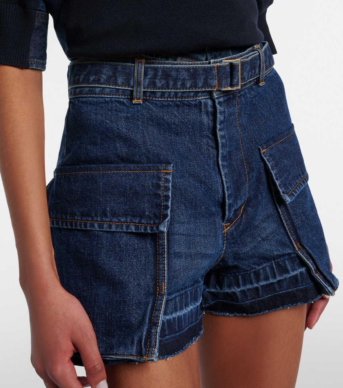 Sacai Belted denim shorts