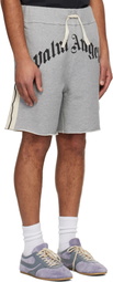 Palm Angels Gray Curved Logo Track Sweat Shorts