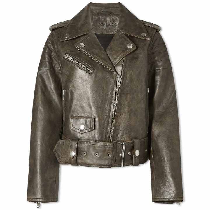 Photo: Stand Studio Women's Icon Leather Jacket in Worn Olive