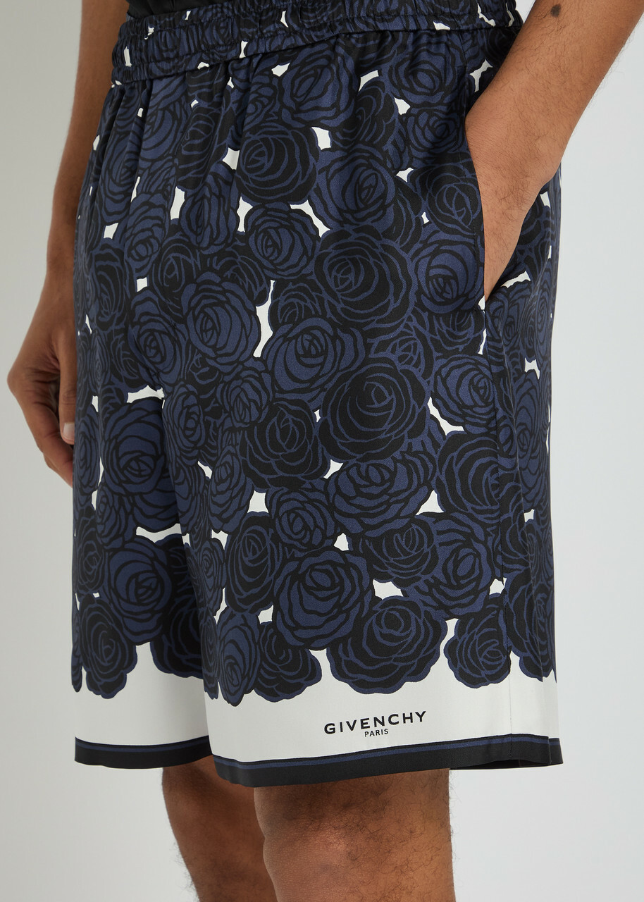 Givenchy Floral-print Silk Shorts Navy
