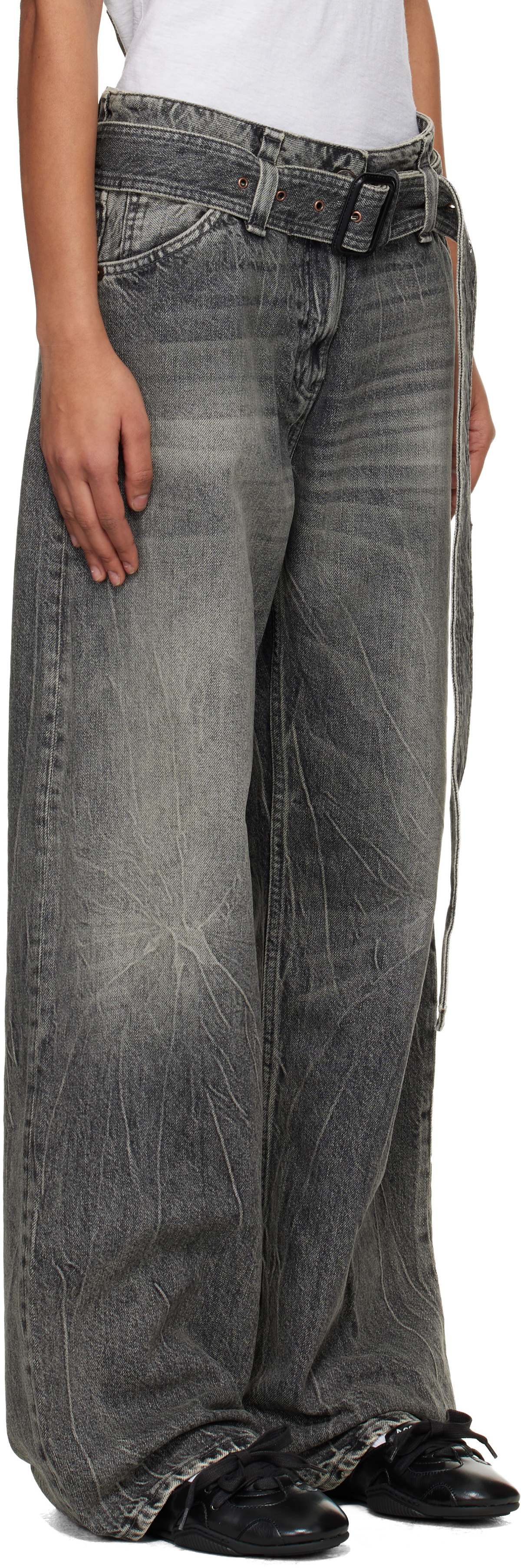 Acne Studios Gray Belted Relaxed Fit Jeans