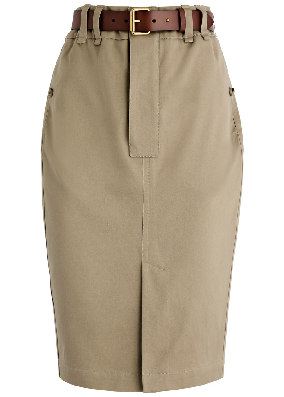 Saint Laurent Belted Cotton Midi Skirt Beige Saint Laurent Saint Laurent Belted Cotton Midi Skirt Beige Saint Laurent