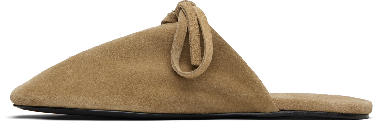 MARIE ADAM-LEENAERDT Beige Bow Suede Slippers