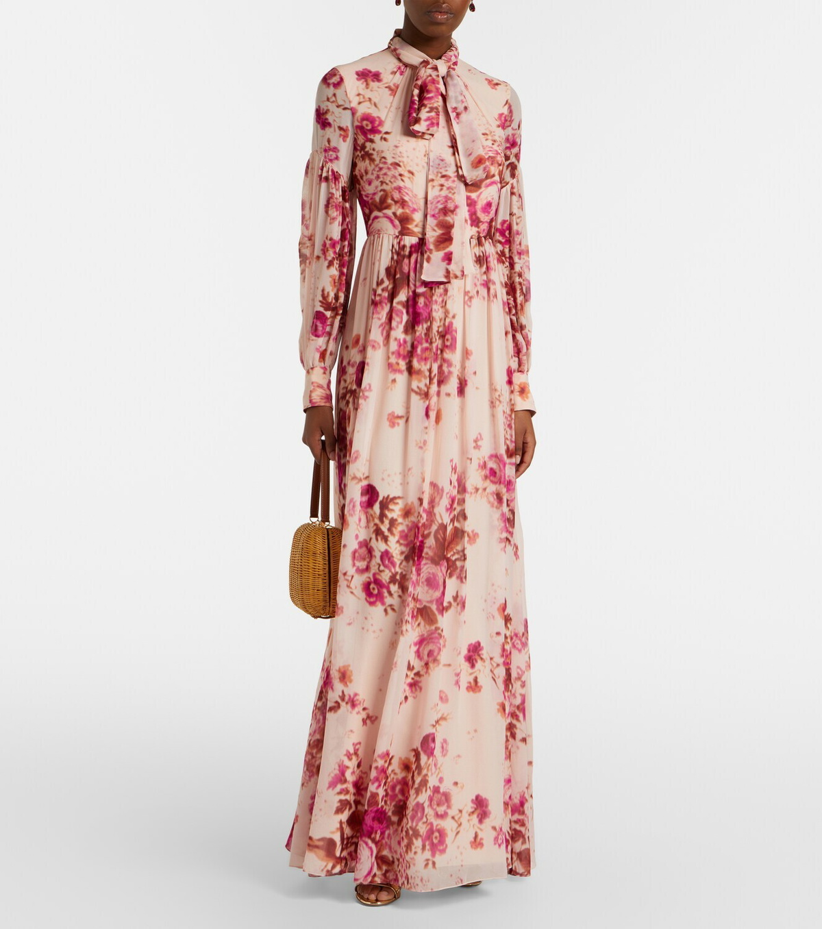 Erdem Floral neck-tie silk voile gown