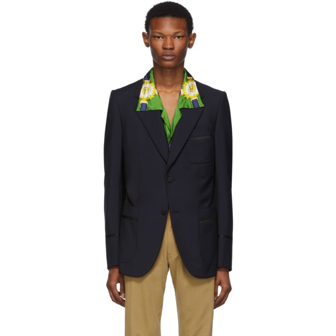 Photo: Gucci Blue and Black Satin Piping Blazer