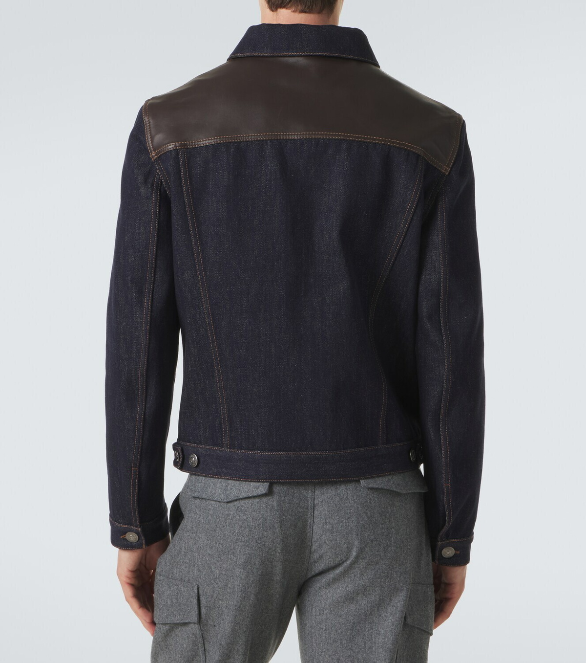 Brunello Cucinelli Leather-paneled denim jacket