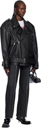 VAQUERA Black Oversized Moto Leather Jacket