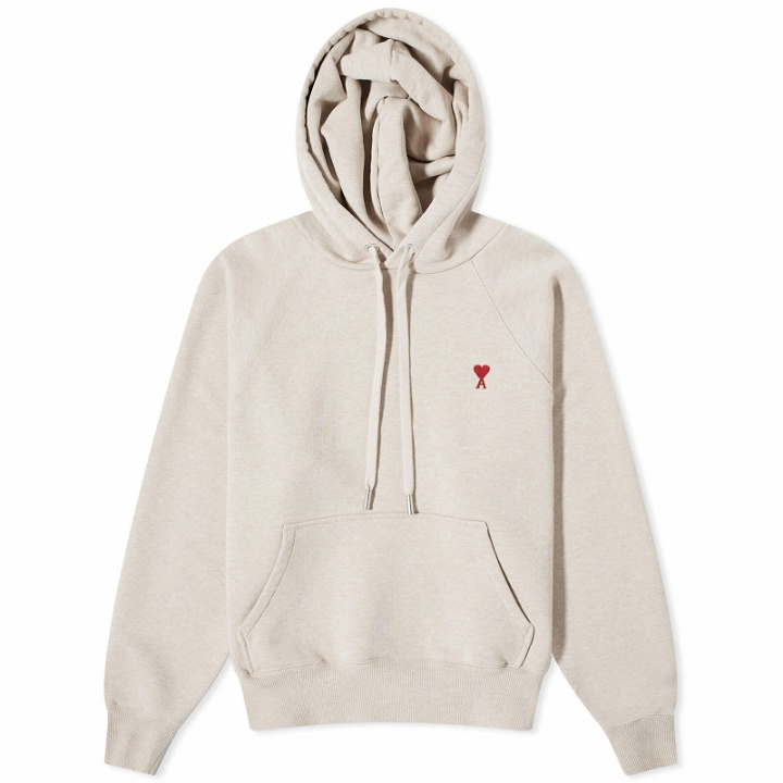 Photo: AMI Paris Men's Small A Heart Popover Hoodie in Heather Light Beige