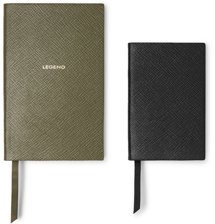 Photo: Smythson - Panama Cross-Grain Leather Notebook Set - Green