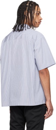 FUMITO GANRYU Blue Side Vents Op Collar Striped Shirt