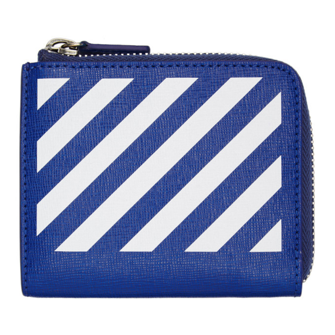Off-White Blue and White Diag Zip-Around Wallet Off-White 