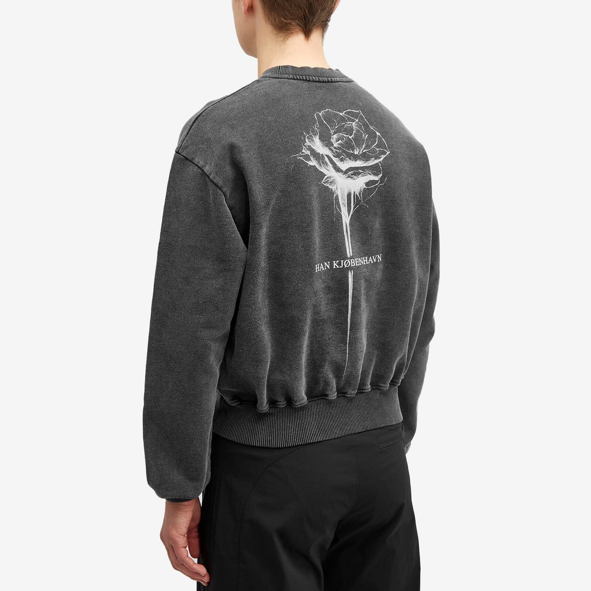 Han Kjobenhavn Men's Rose Cropped Crew Sweater in Dark Grey