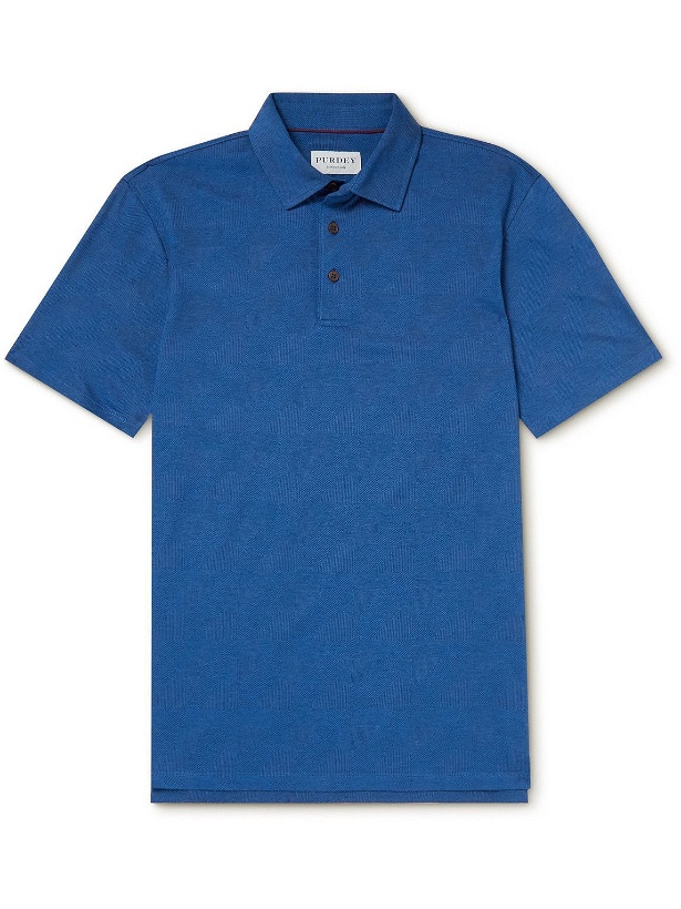 Photo: Purdey - Cotton-Piqué Jacquard Polo Shirt - Blue