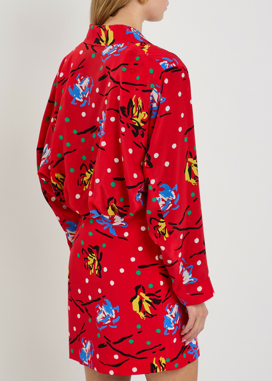Blaze Milano Honeybelle Printed Silk Mini Shirt Dress Red