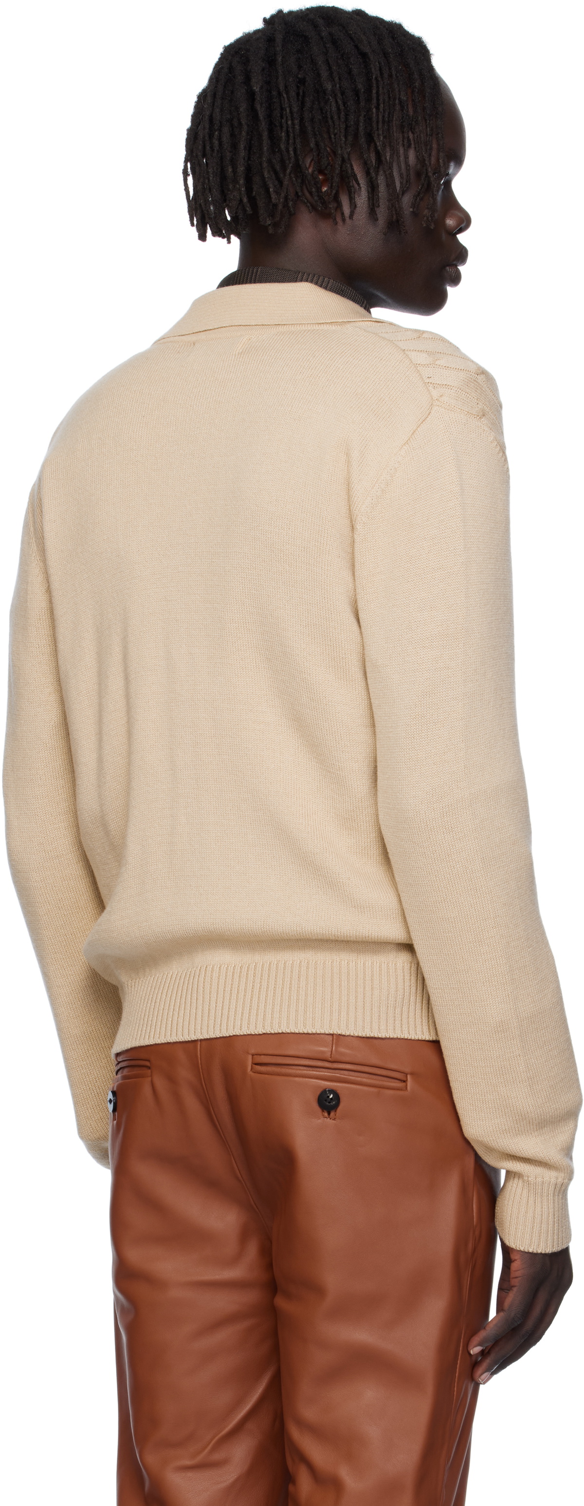 Ernest W. Baker Beige Cable-Knit Polo Cardigan