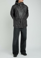 Stone Island Logo Panelled Hooded Leather Jacket Charcoal