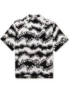 Valentino - Camp-Collar Logo-Print Silk-Satin Shirt - Black