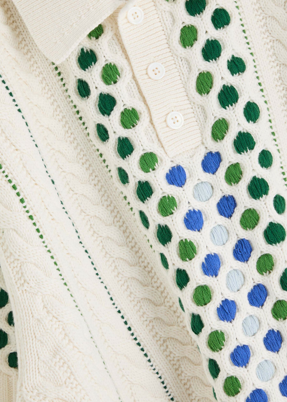 DRÔLE DE Monsieur Brode Patterned-intarsia Cotton-knit Polo Shirt Cream