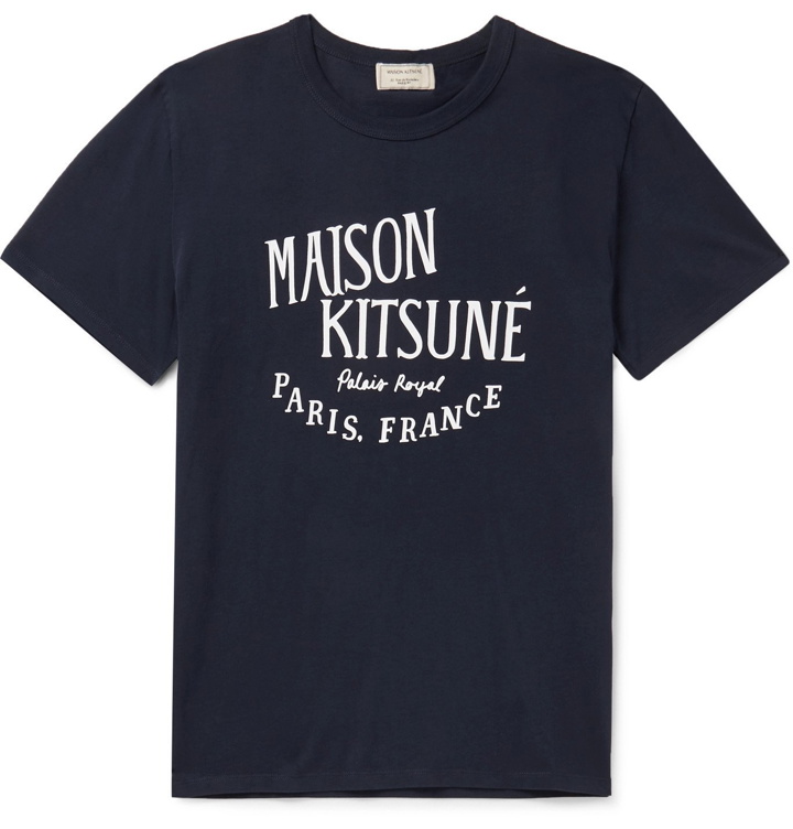 Photo: Maison Kitsuné - Printed Cotton-Jersey T-Shirt - Blue
