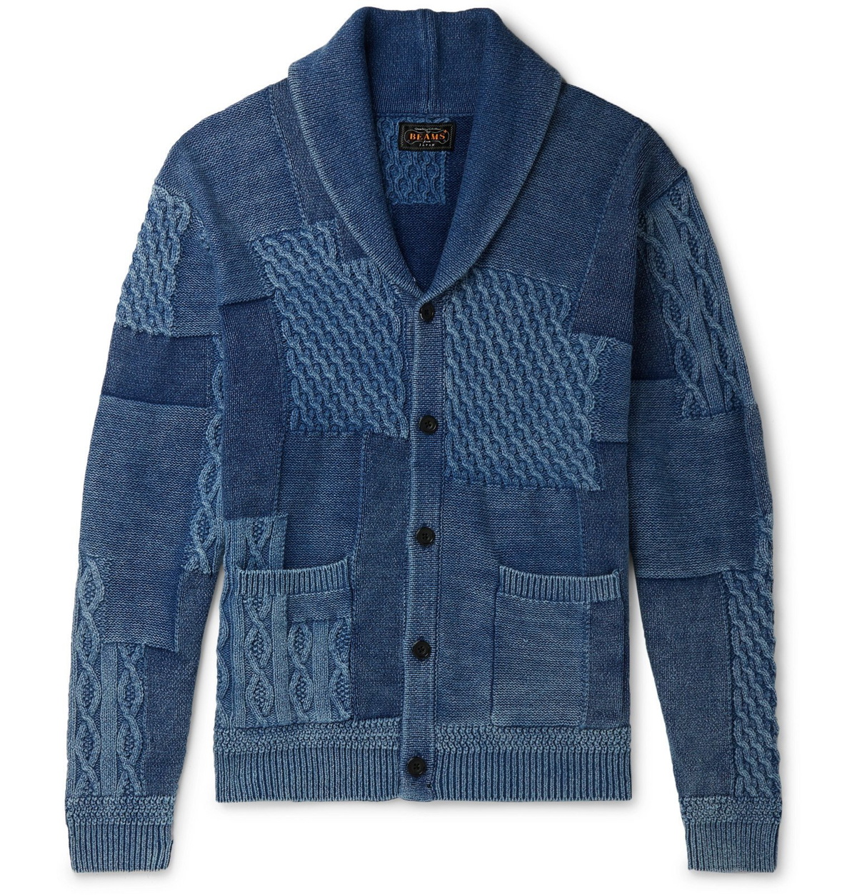 Beams Plus - Patchwork Shawl-Collar Cotton Cardigan - Blue Beams Plus