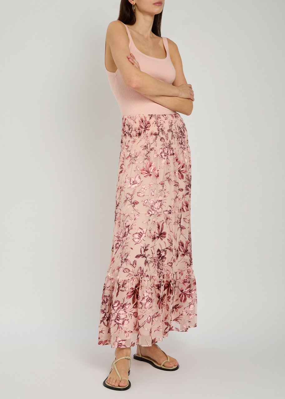 Alice + Olivia Stevie Devoré Chiffon Maxi Skirt Pink