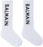 Balmain Kids White & Black Logo Socks