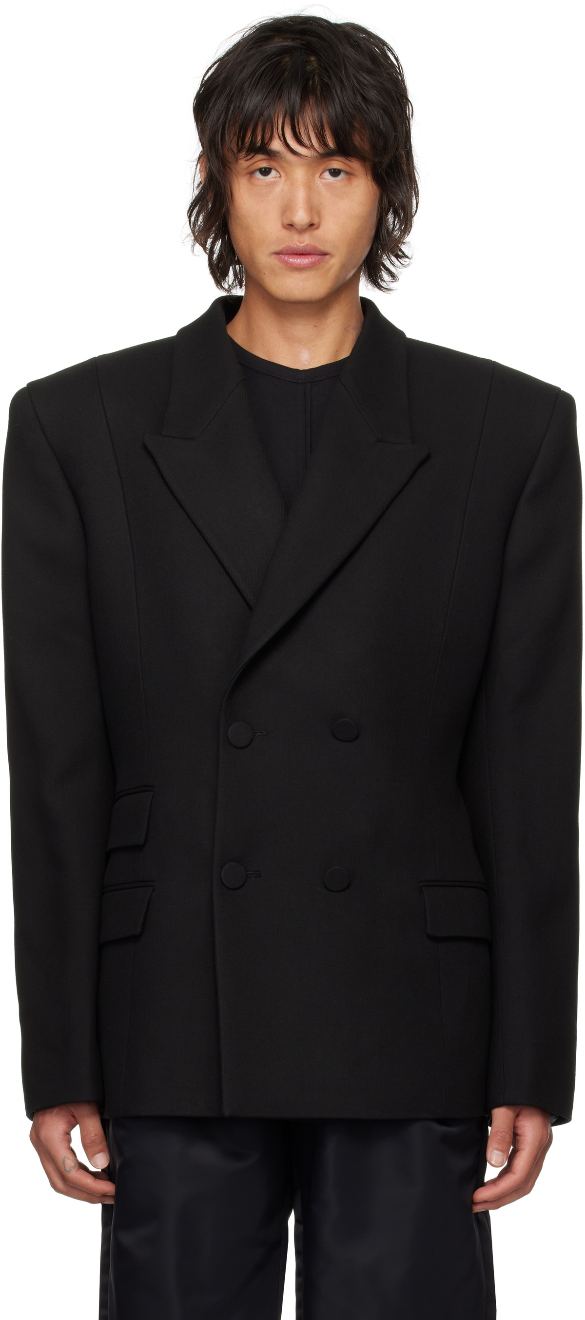 LGN Louis Gabriel Nouchi Black Double-Breasted Viscose Blazer