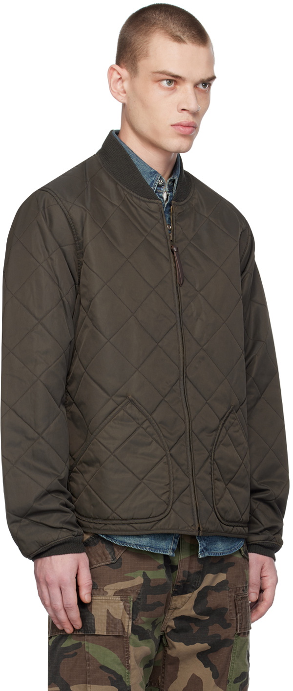 RRL Black Quilted Bomber Jacket