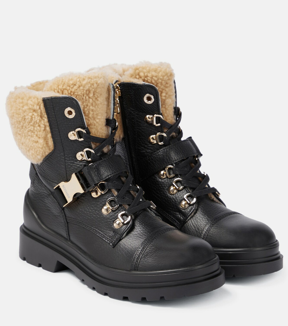 【Bogner】 Shearling-trimmedレザーブーツ Bogner - Shearling-trimmed leather ankle boots Bogner