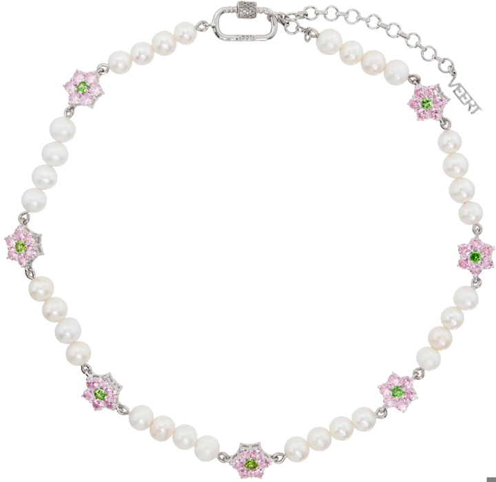 Photo: VEERT White Gold & Off-White Freshwater Pearl Flower Necklace